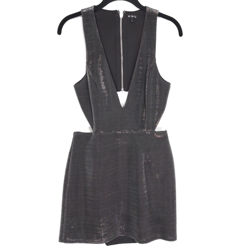 NBD Revolve Charlie Metallic Gunmetal Mini Dress SMALL Cutout Open Back Party - Picture 4 of 16